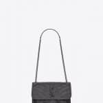 Saint Laurent Storm Gray Crinkled and Quilted Baby Niki Chain Bag