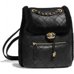 Chanel Black Lambskin/Shearling CC Backpack Bag