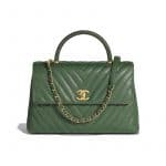 Chanel Dark Green Calfskin:Lizard Large Coco Handle Bag