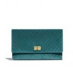 Chanel Dark Turquoise Chevron Velvet Reissue Clutch Bag