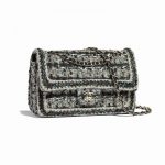 Chanel Gold/Black/Green/White Tweed Medium Classic Flap Bag