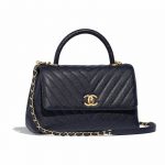 Chanel Navy Blue Calfskin:Lizard Medium Coco Handle Bag