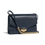 Chanel Navy Blue Chevron Calfskin Medium Flap Bag