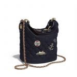 Chanel Navy Blue Wool with Charms Bucket Bag