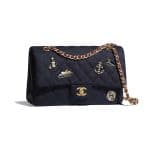 Chanel Navy Blue Wool with Charms Small Flap Bag