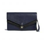 Chanel Navy Blue/Black Chevron Sheepskin Clutch Bag