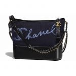 Chanel Navy Blue/Blue Embroidered Wool Gabrielle Hobo Bag