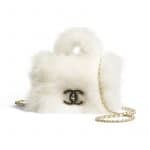Chanel White Shearling Sheepskin Flap Bag with Top Handle
