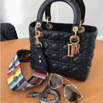 Dior Black Lady Dior with Multicolor Embellished Canvas Strap