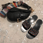 Dior Black Saddle Bag with Multicolor J'adior Canvas Strap