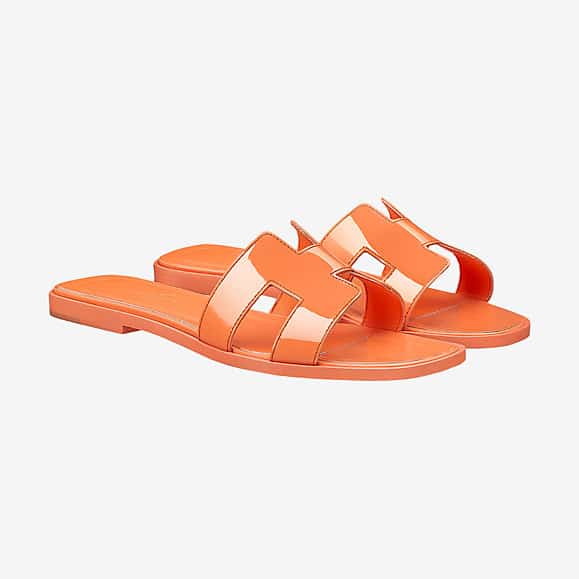 Hermès Orange Lizard Oran Sandals