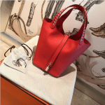 Hermes Red Picotin Lock 22 Bag with Braided Handles