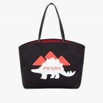 Prada Black Dino Print Canvas Large Tote Bag