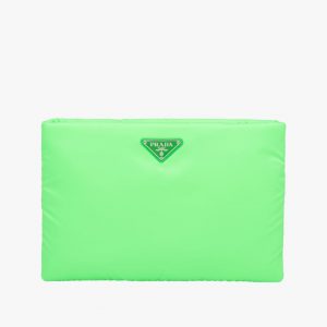 Prada Green Large Padded Nylon Clutch Bag