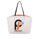 Prada White Printed Canvas Large Tote Bag