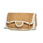 Chanel Beige Shearling Lambskin Coco Neige Medium Flap Bag