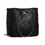 Chanel Black Shearling Lambskin Coco Neige Large Shopping Bag