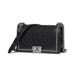 Chanel Black Tweed Boy Chanel Pearls Old Medium Boy Flap Bag