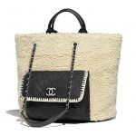 Chanel Black/Ecru Wool/Nylon/Calfskin Coco Neige Large Shopping Bag