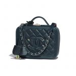 Chanel Dark Turquoise Metallic Lambskin CC Filigree Small Vanity Case Bag