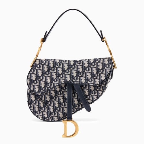 Dior Blue Oblique Canvas Medium Saddle Bag