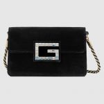 Gucci Black Velvet Square G Shoulder Bag