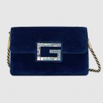Gucci Dark Blue Velvet Square G Shoulder Bag