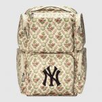 Gucci Floral Tapestry Satin NY Yankees Large Backpack Bag