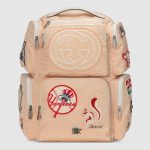 Gucci Nude Moiré Fabric NY Yankees Large Backpack Bag