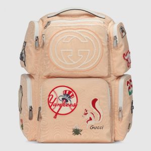 Gucci Nude Moiré Fabric NY Yankees Large Backpack Bag