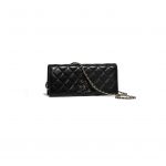 Chanel Black Lambskin Camellia Clutch Bag