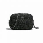 Chanel Black:Green:Blue Tweed Camera Case Bag