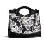 Chanel Black:White Patent Calfskin Printed Chanel 31 Medium Shopping Bag