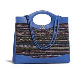 Chanel Blue:Black Calfskin:Tweed Printed Chanel 31 Medium Shopping Bag