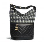 Chanel Blue:Black:Ecru Aged Calfskin:Tweed Casual Style Small Hobo Bag