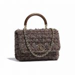 Chanel Brown:Blue:Purple Tweed Knock On Wood Top Handle Bag