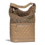 Chanel Light Brown:Green Aged Calfskin:Tweed Casual Style Large Hobo Bag