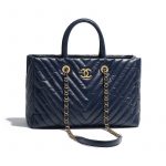 Chanel Navy Blue Chevron Aged Calfskin Coco Allure Small Shopping Bag