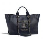 Chanel Navy Blue Studded Calfskin Deauville Medium Shopping Bag