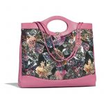 Chanel Pink:Black:Green:Yellow Patent Calfskin Printed Chanel 31 Large Shopping Bag