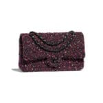 Chanel Purple:Black:Pink:Burgundy Tweed:Black Metal Classic Flap Medium Bag