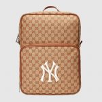 Gucci Beige/Brick GG Canvas NY Yankees Medium Backpack Bag
