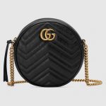 Gucci Black Matelassé Chevron GG Marmont Mini Round Shoulder Bag