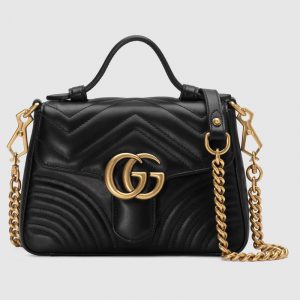 Gucci Black Matelassé Chevron GG Marmont Mini Top Handle Bag