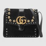 Gucci Black Suede/Snakeskin Studded Arli Medium Shoulder Bag