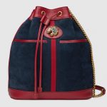 Gucci Blue/Red Suede Rajah Medium Bucket Bag