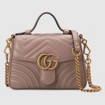 Gucci Dusty Pink Matelassé Chevron GG Marmont Mini Top Handle Bag
