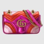 Gucci Fuchsia/Red/Pink Metallic Matelassé Chevron GG Marmont Mini Shoulder Bag