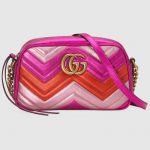 Gucci Fuchsia/Red/Pink Metallic Matelassé Chevron GG Marmont Small Chain Shoulder Bag