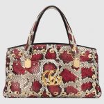 Gucci Grey/Red Snakeskin Arli Large Top Handle Bag